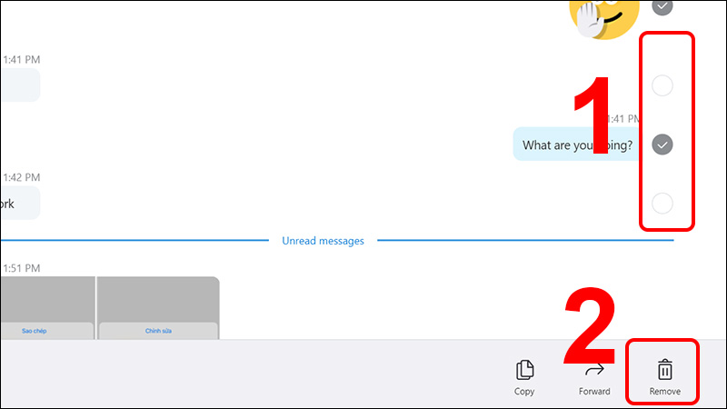 Chọn tin nhắn cần xóa và nhấn Remove